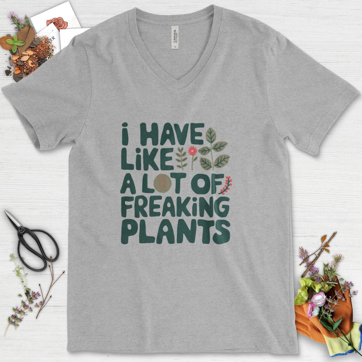 A Lot of Freaking Plants V-Neck Athletic Heather / S Physical Item