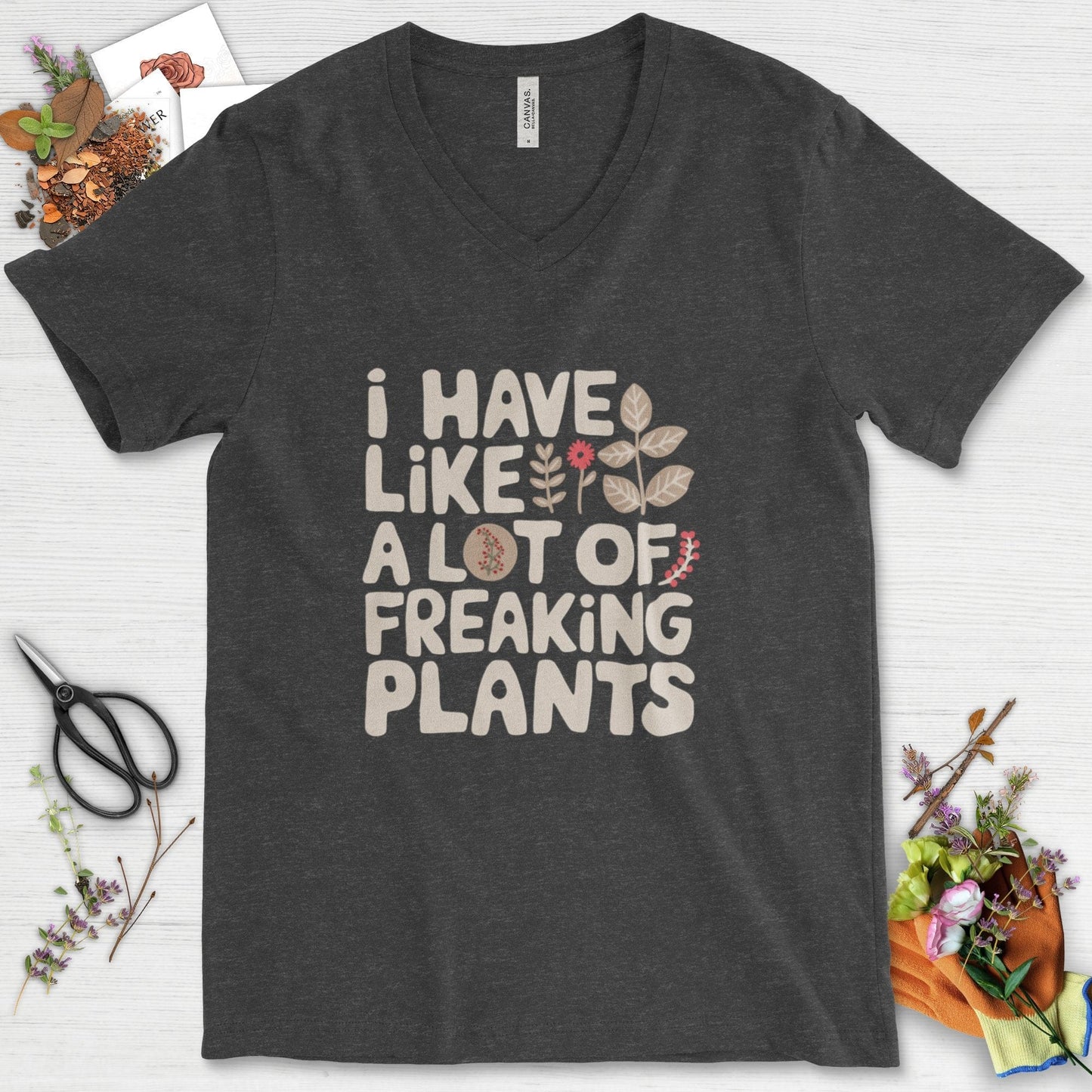 A Lot of Freaking Plants V-Neck Dark Grey Heather / S Physical Item