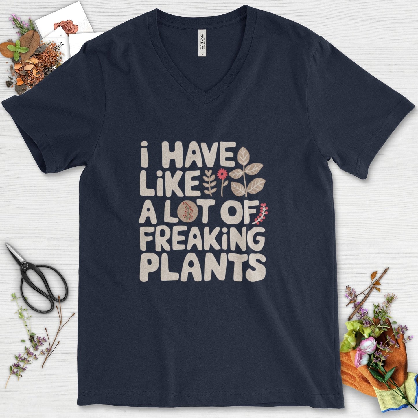 A Lot of Freaking Plants V-Neck Navy / S Physical Item