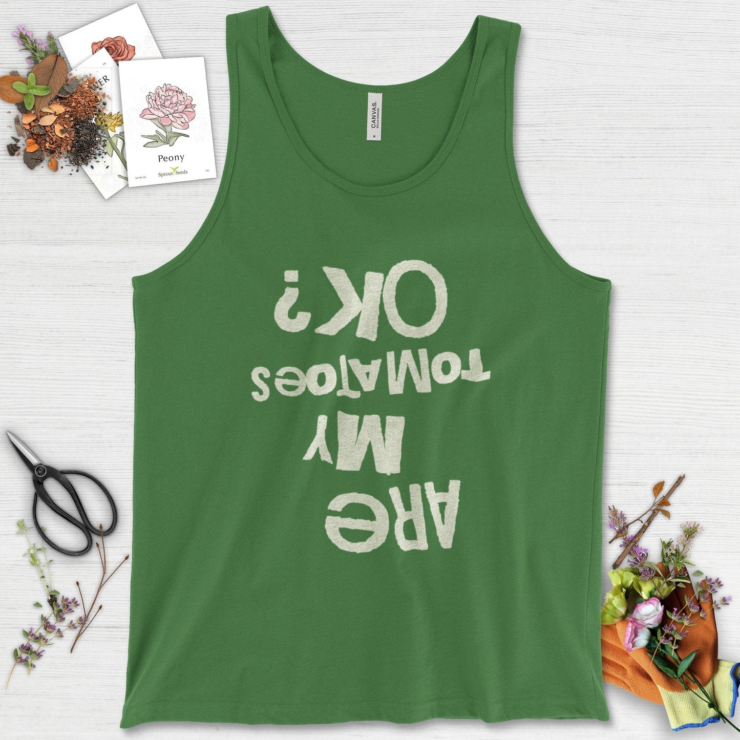 Are My Tomatoes OK Tank Top Leaf / XS Physical Item
