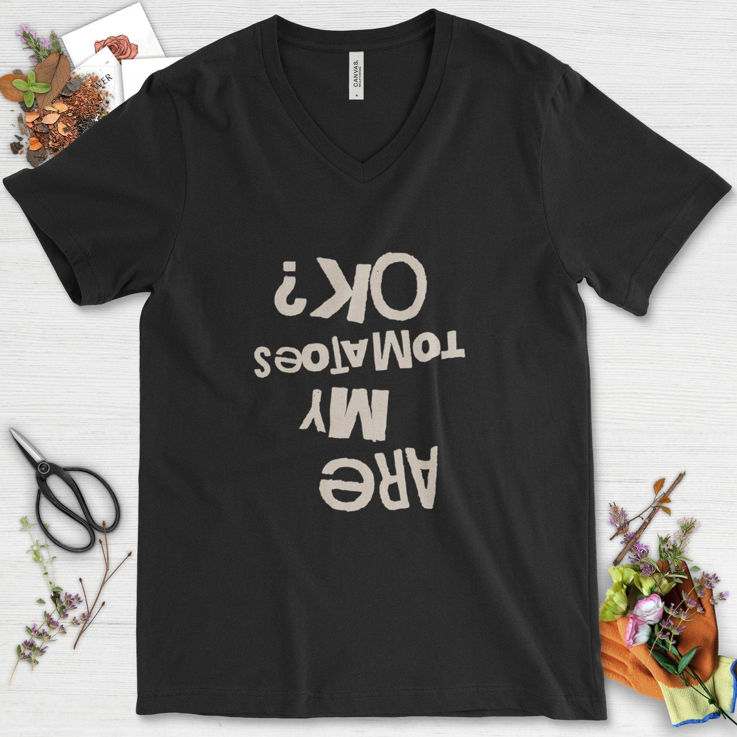 Are My Tomatoes OK V-Neck Black / S T-Shirt