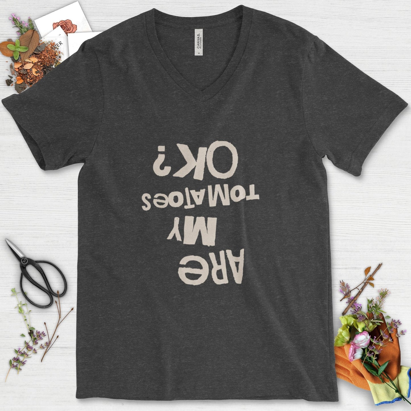 Are My Tomatoes OK V-Neck Dark Grey Heather / S T-Shirt