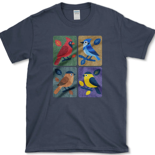 Backyard Quartet Bird Art T-Shirt Navy / S Essential Tees