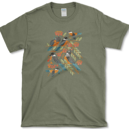Bird Branch Red Berries T-Shirt Military Green / S Essential Tees