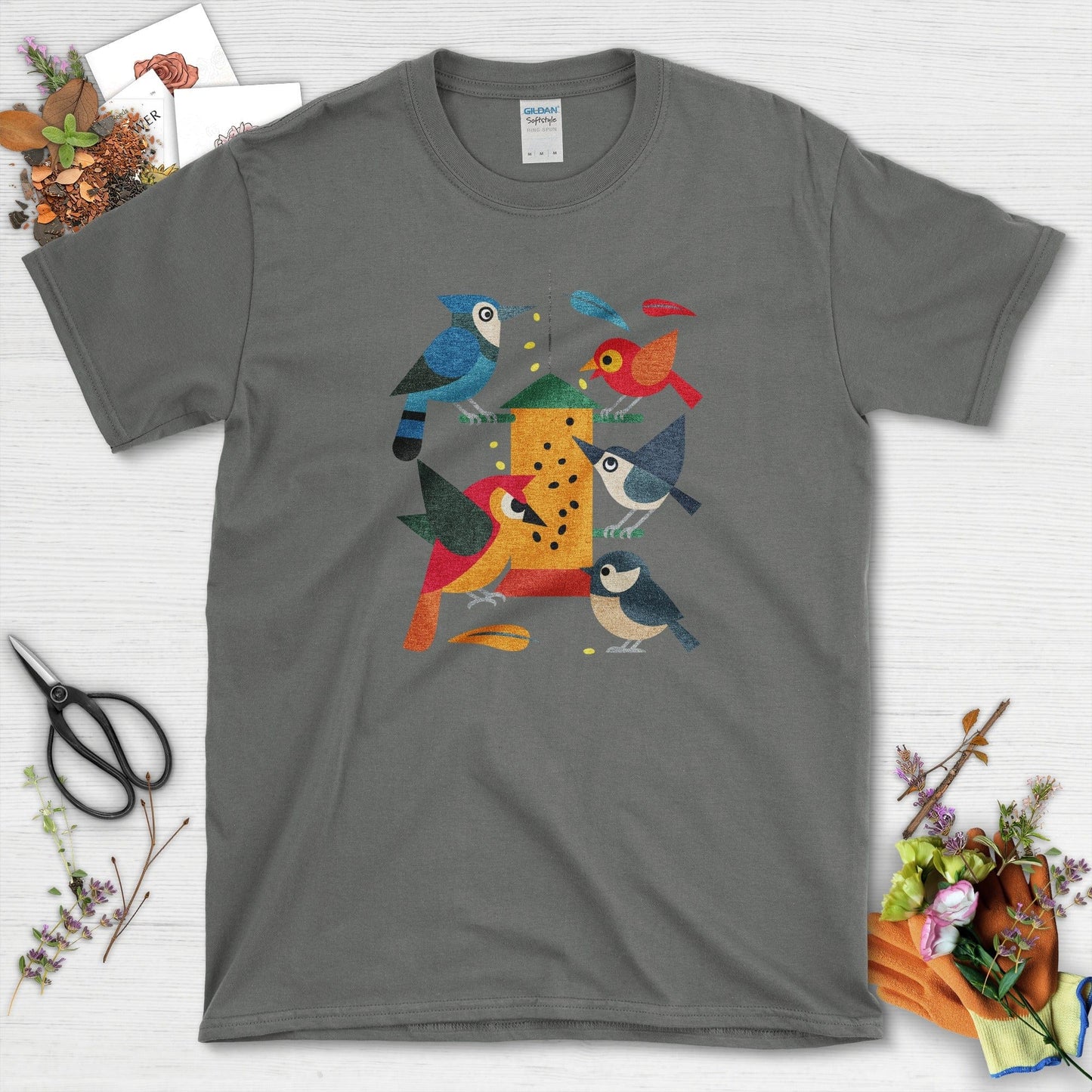 Bird Feeder Frenzy T-Shirt T-Shirts / S / Charcoal Physical Item