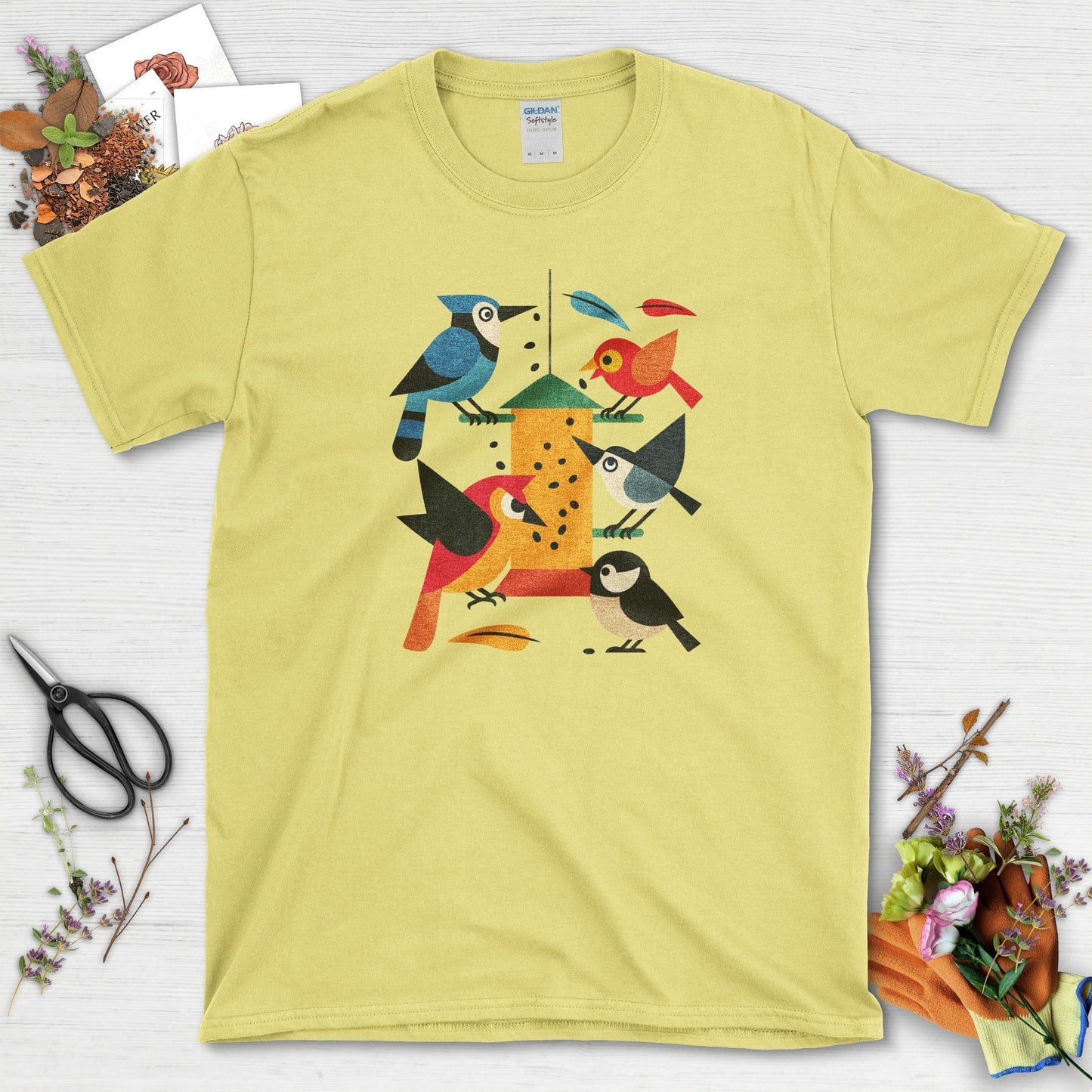 Bird Feeder Frenzy T-Shirt T-Shirts / S / Cornsilk Physical Item