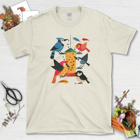 Bird Feeder Frenzy T-Shirt T-Shirts / S / Natural Physical Item