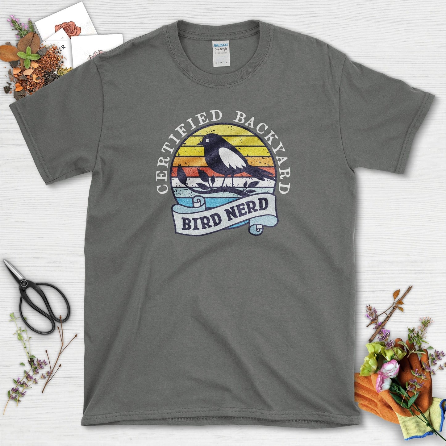 Bird Nerd Retro T-Shirt Charcoal / S Physical Item
