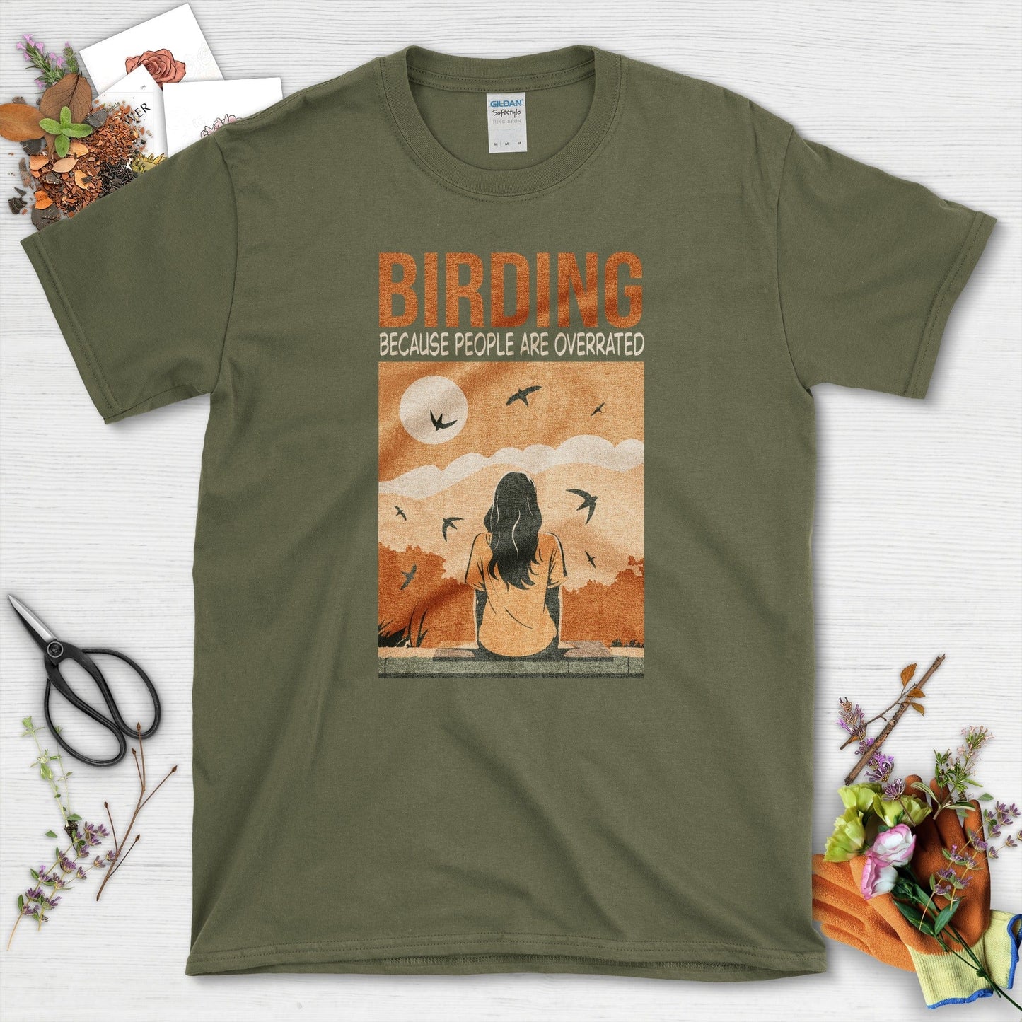 Birding Overrated People T-Shirt Military Green / S Physical Item