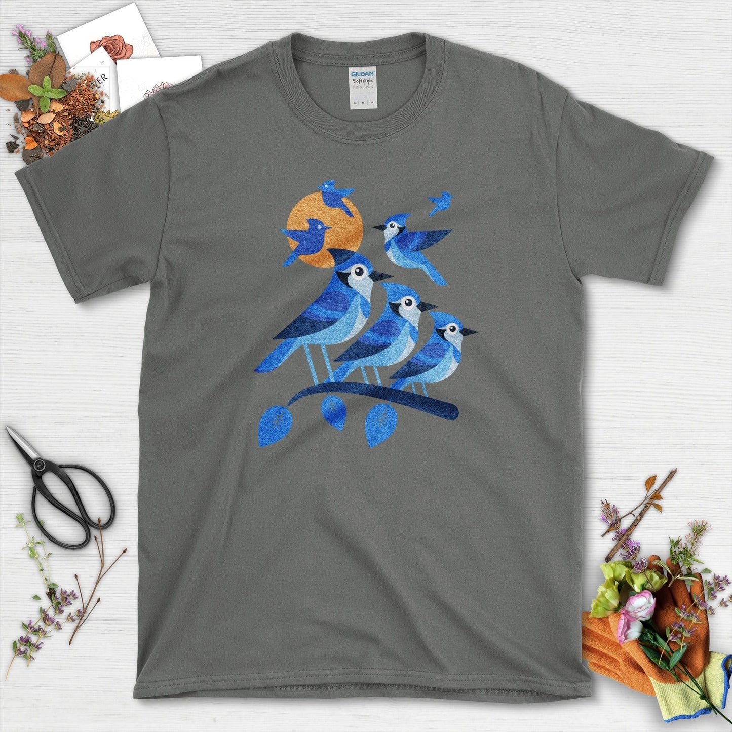 Blue Jay Silhouette Bird T-Shirt Charcoal / S T-Shirt