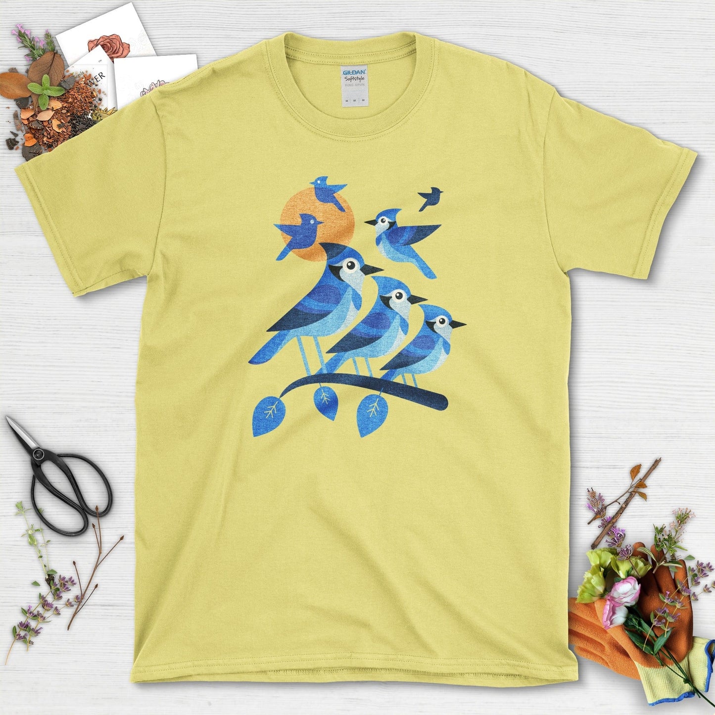 Blue Jay Silhouette Bird T-Shirt Cornsilk / S T-Shirt