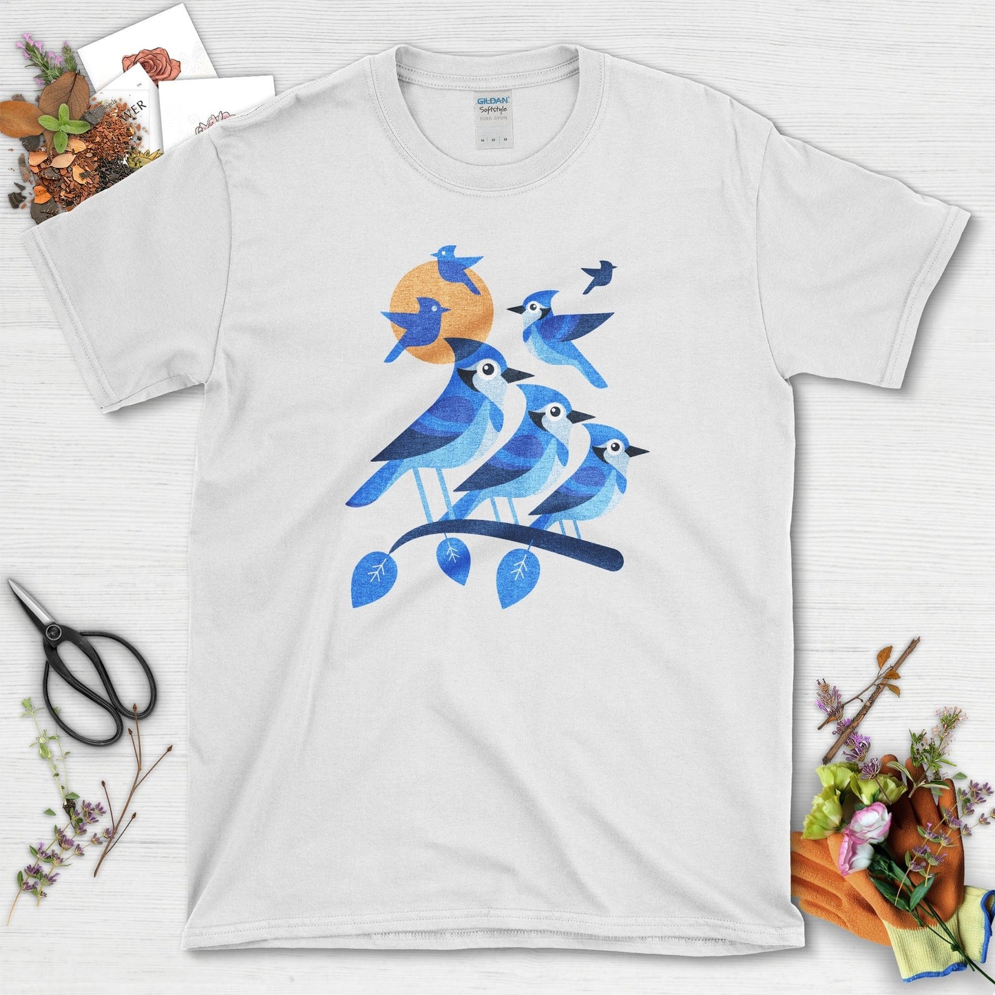 Blue Jay Silhouette Bird T-Shirt White / S T-Shirt