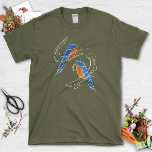 Bluebirds Nature Inspired T-Shirt Military Green / S T-Shirt