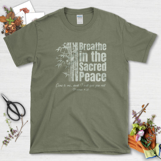Breathe in the Sacred Peace T-Shirt Military Green / S Essential Tees