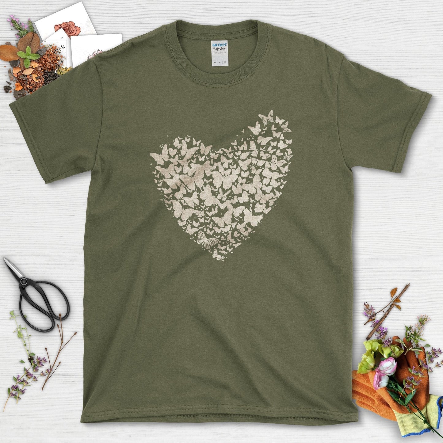Butterflies as Heart T-Shirt Military Green / S T-Shirt