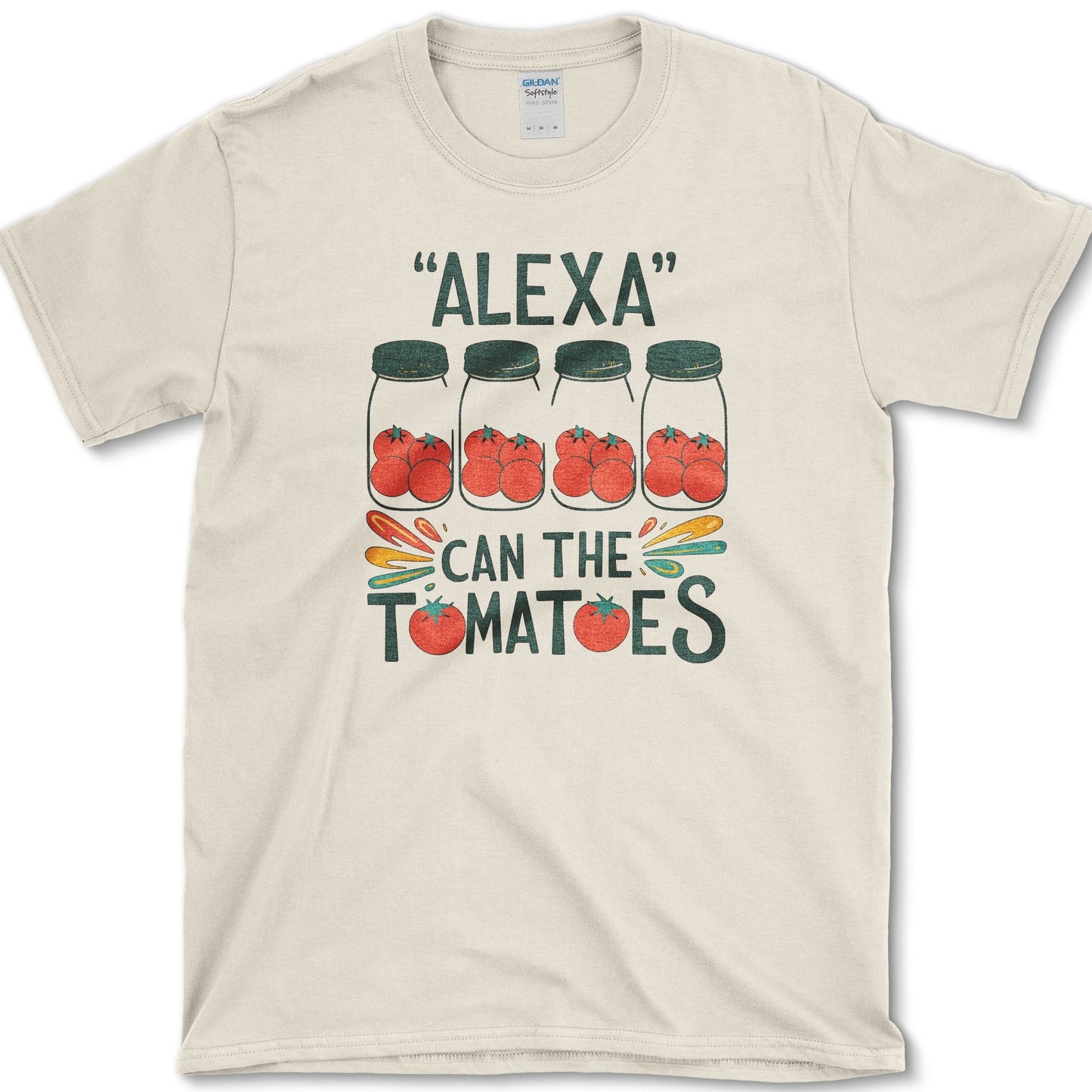 Can the Tomatoes design featuring tomato canning artwork on a t-shirt