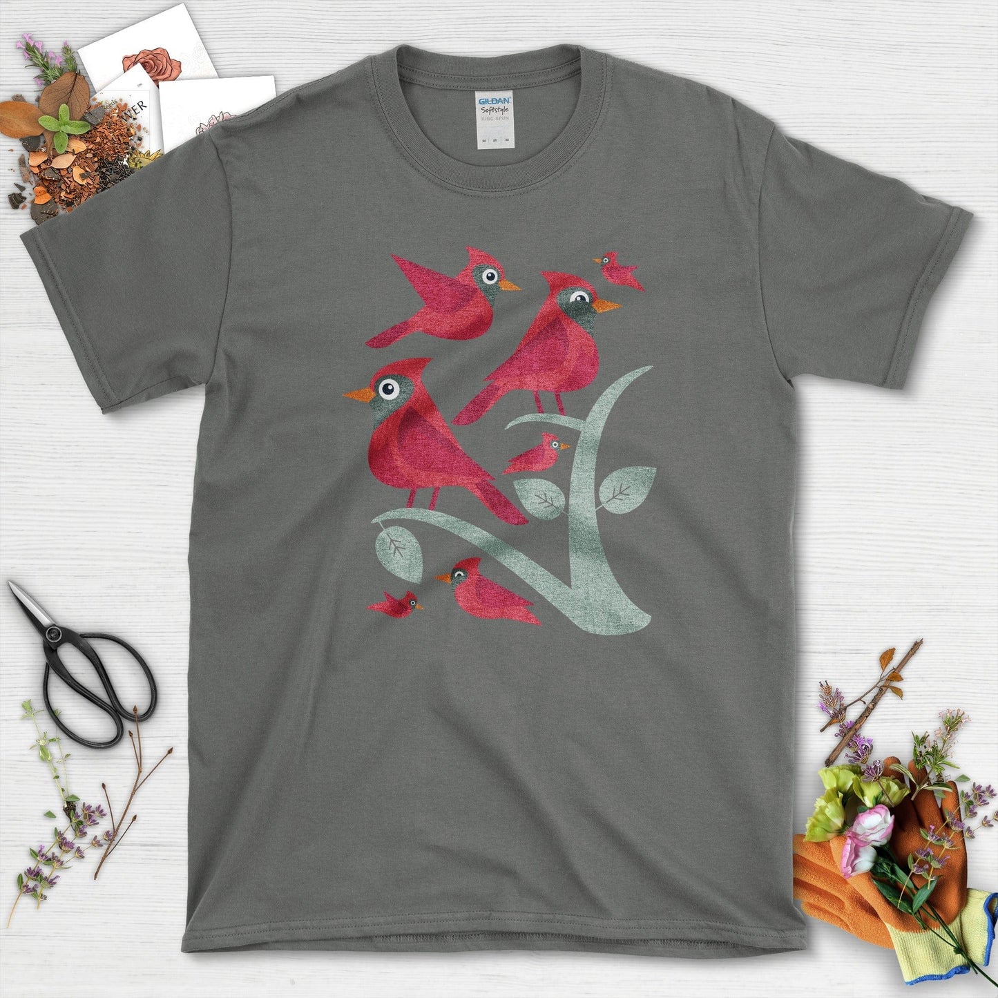 Cardinal Birds Graphic T-Shirt Charcoal / S Physical Item