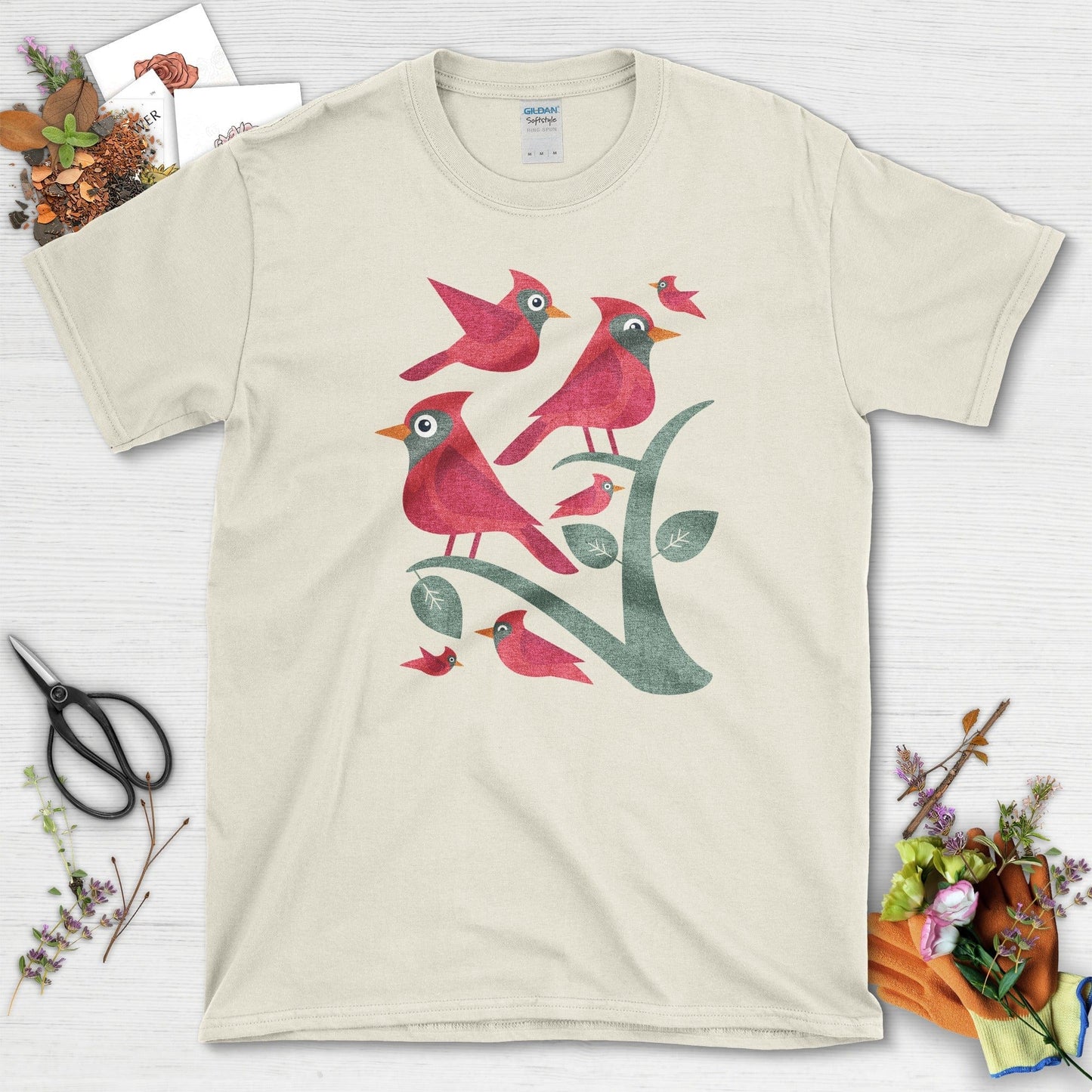 Cardinal Birds Graphic T-Shirt Natural / S Physical Item