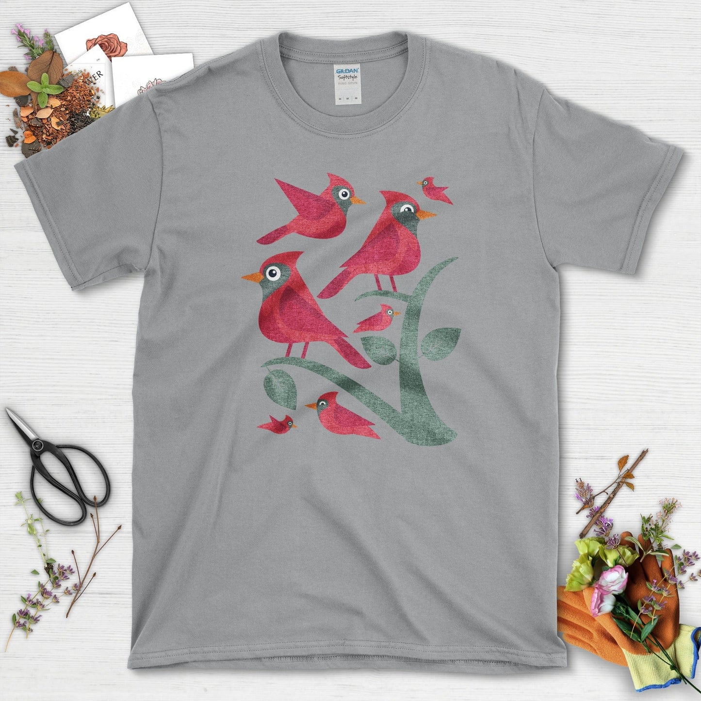 Cardinal Birds Graphic T-Shirt Sport Grey / S Physical Item