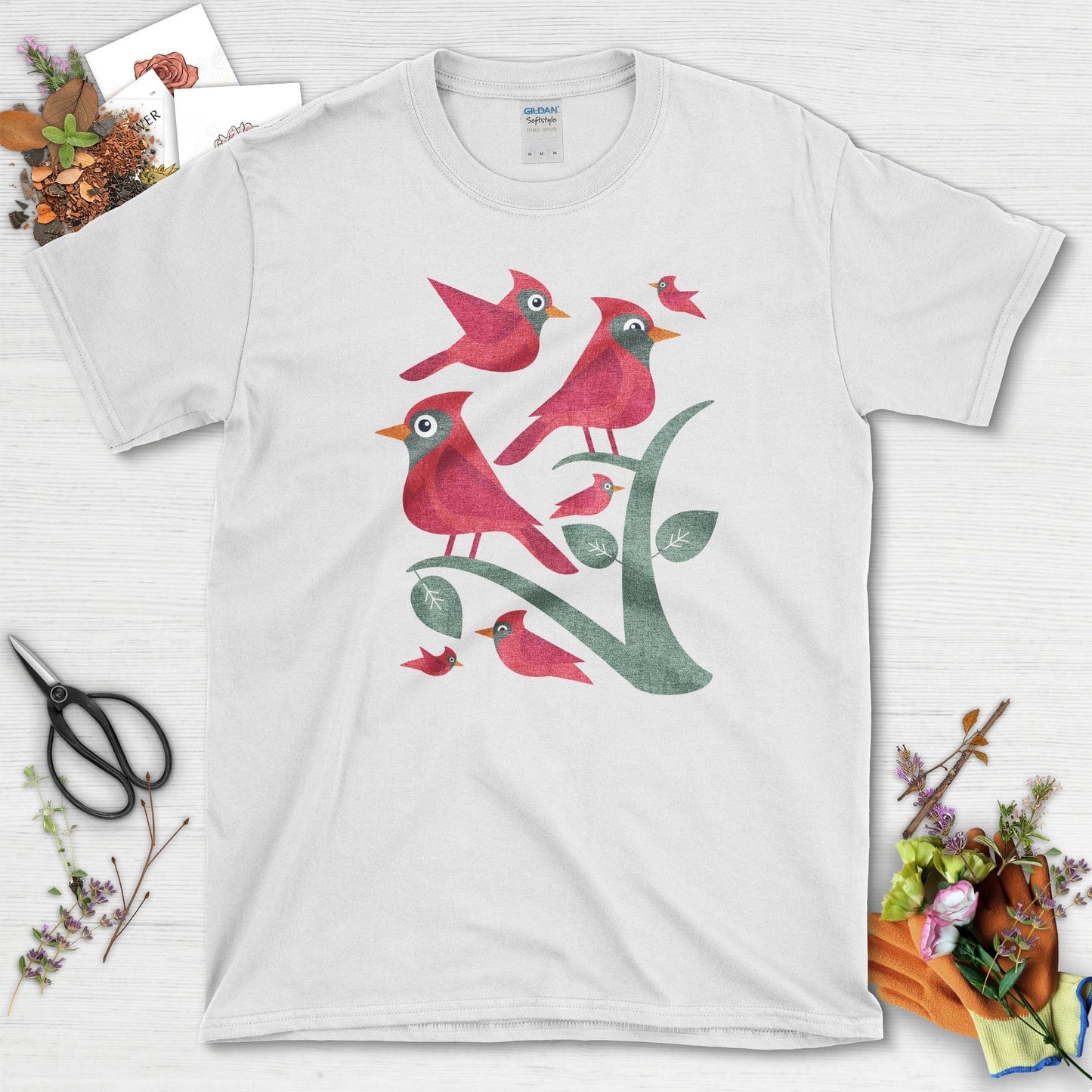 Cardinal Birds Graphic T-Shirt White / S Physical Item