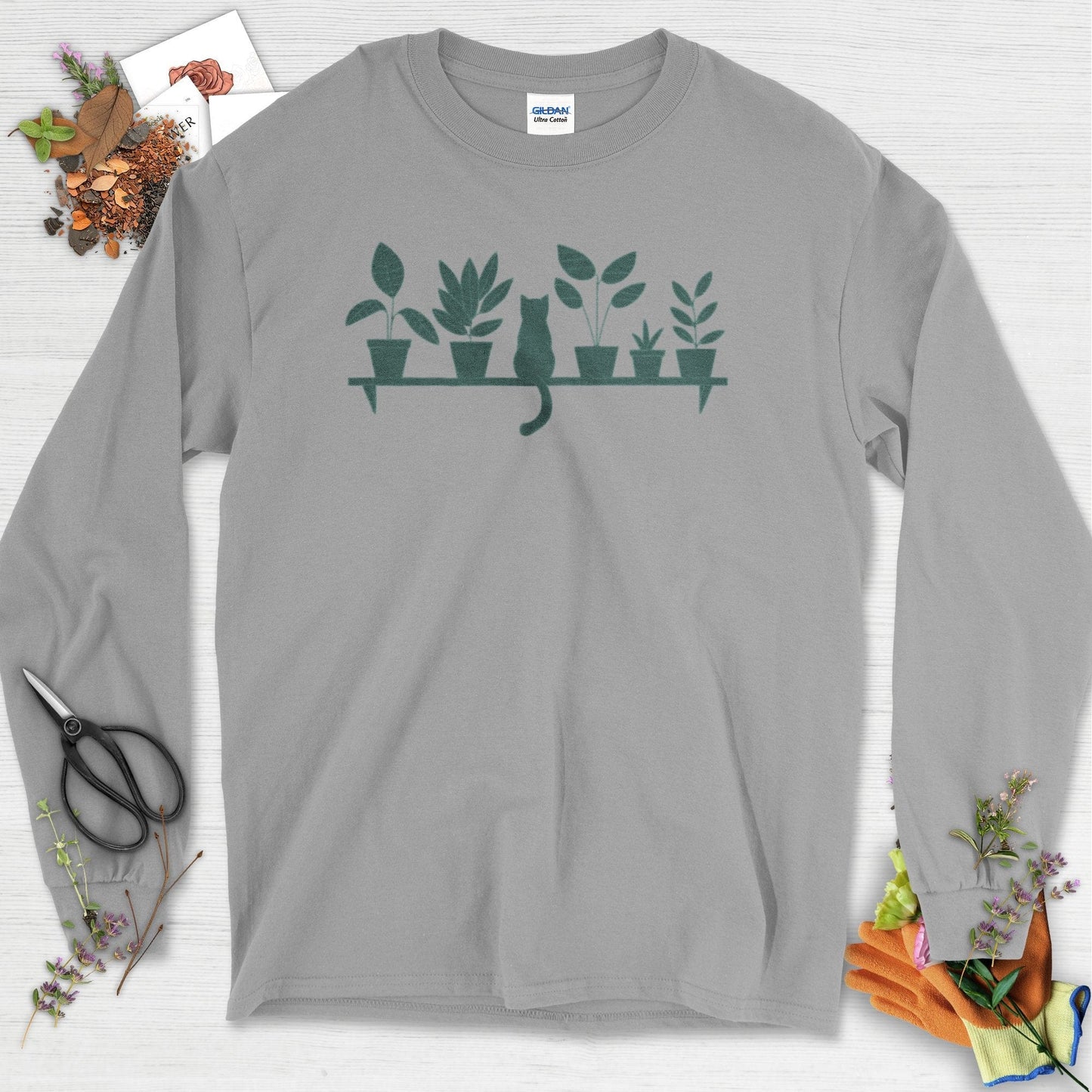 Cat Among Houseplants Long Sleeve Sport Grey / S T-Shirt