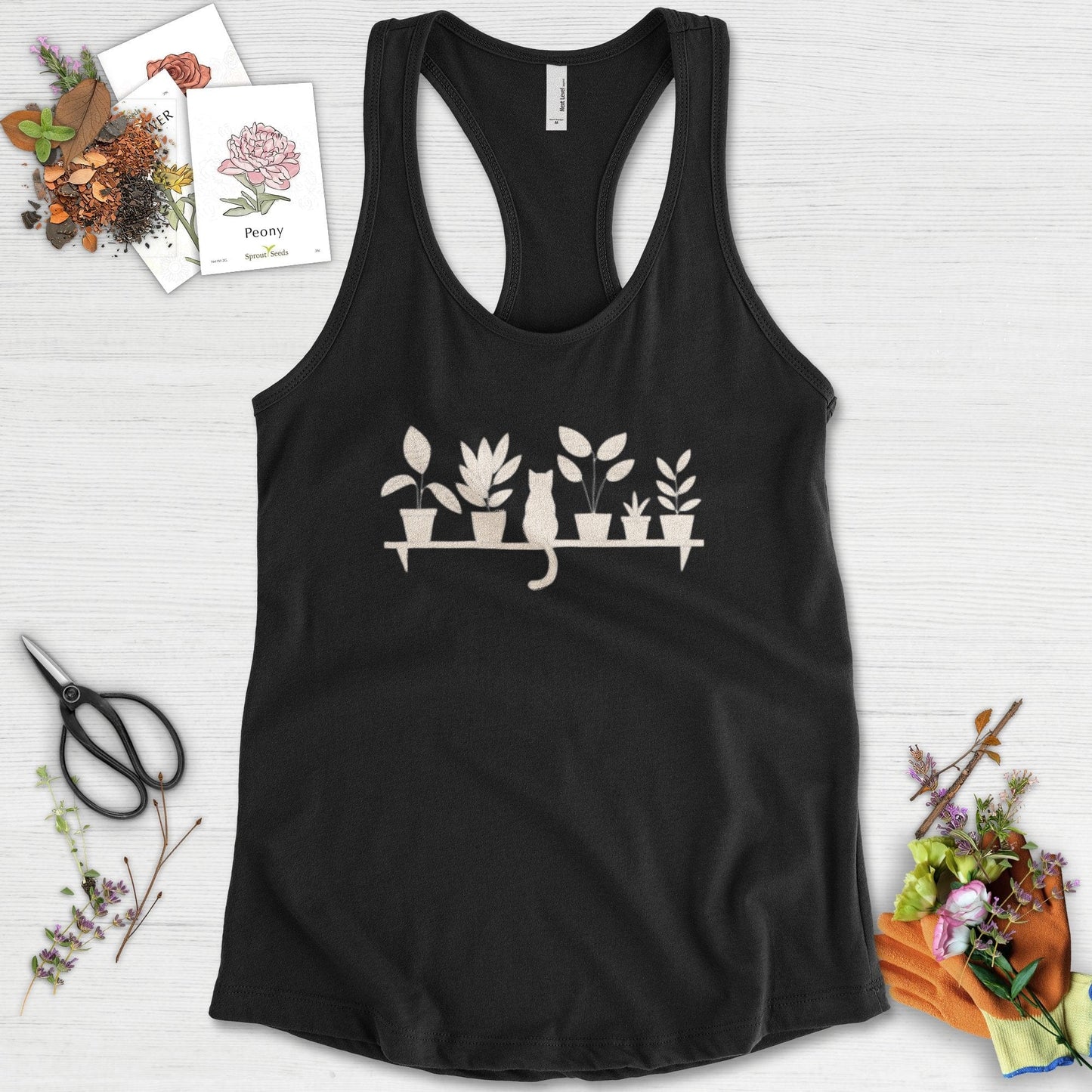 Cat Among Houseplants Racerback Racerback / XS / Black Physical Item