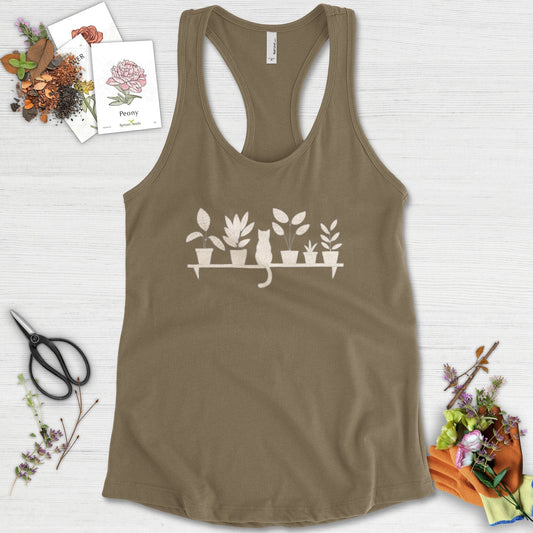 Cat Among Houseplants Racerback Racerback / XS / Military Green Physical Item