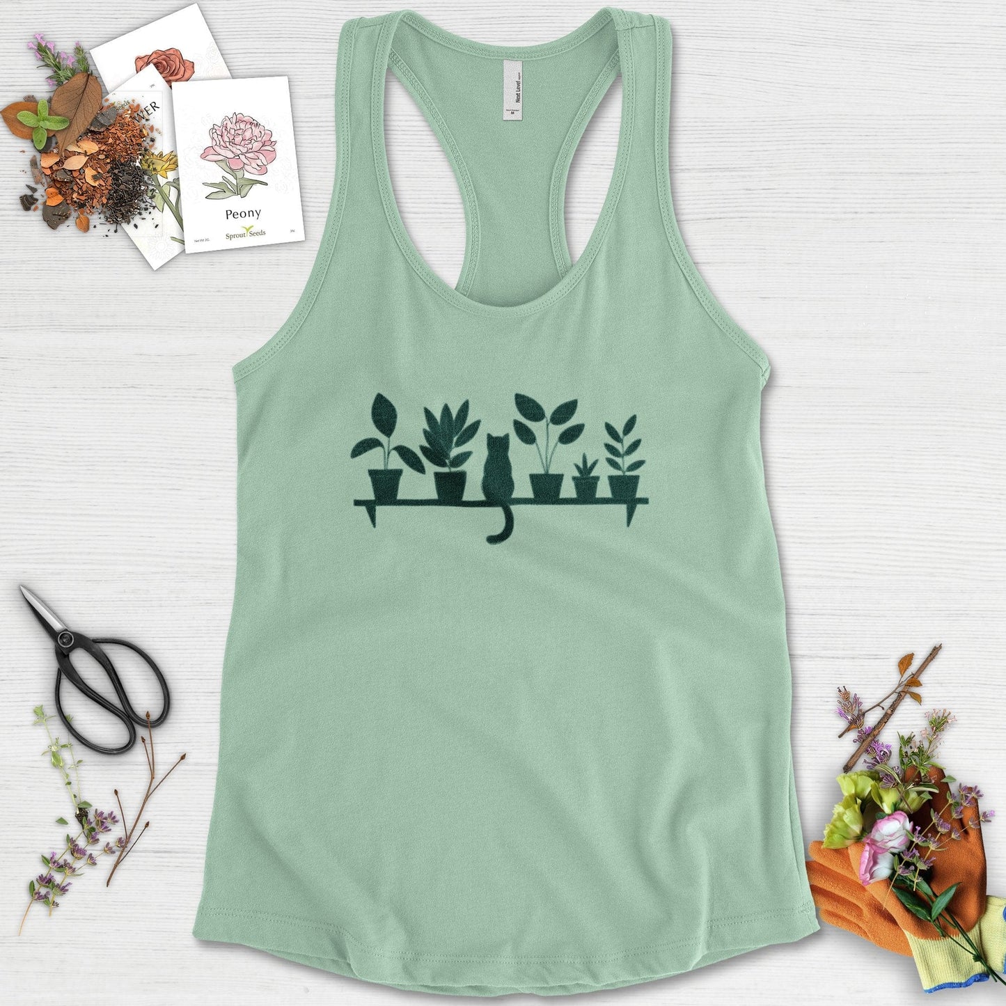 Cat Among Houseplants Racerback Racerback / XS / Mint Physical Item
