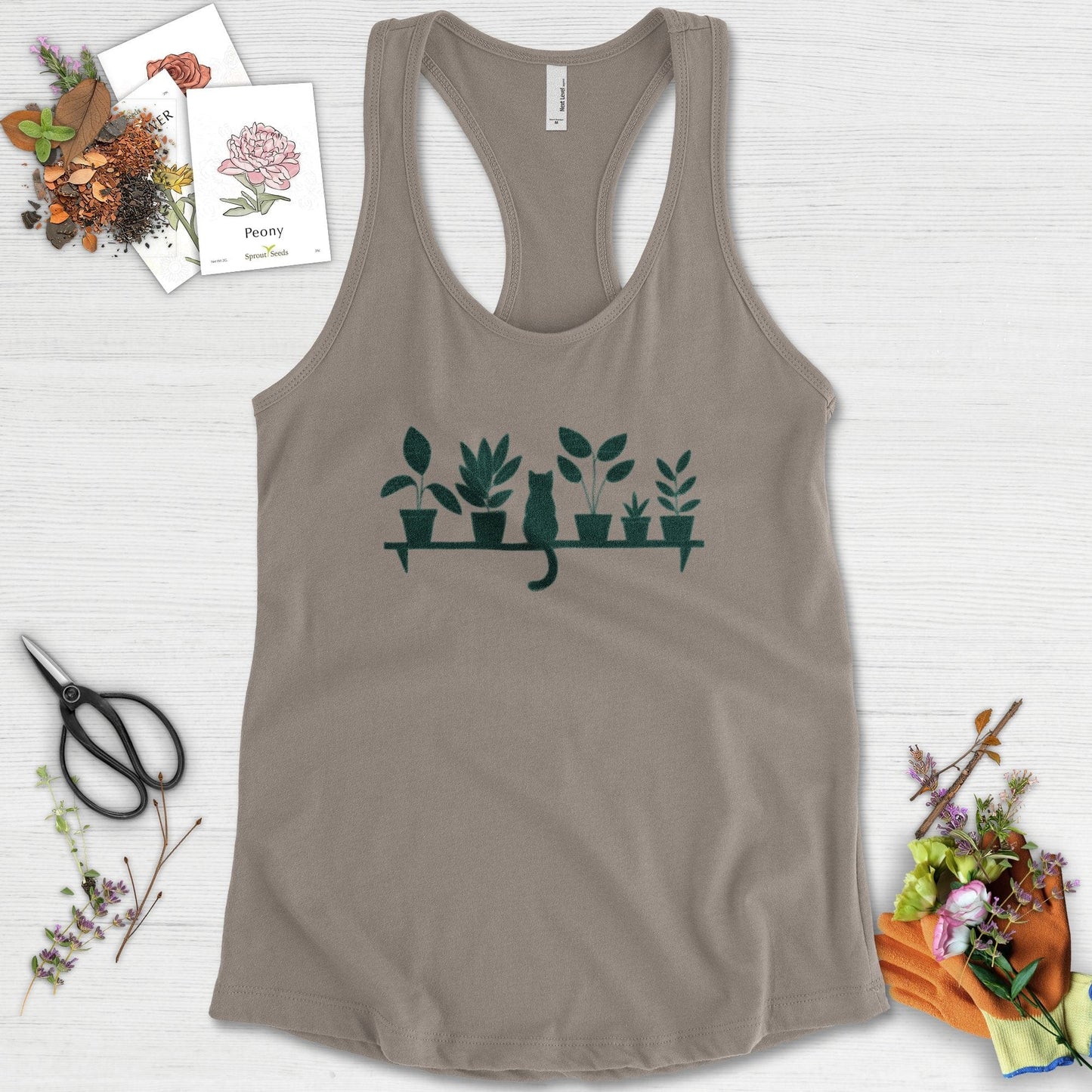 Cat Among Houseplants Racerback Racerback / XS / Warm Grey Physical Item