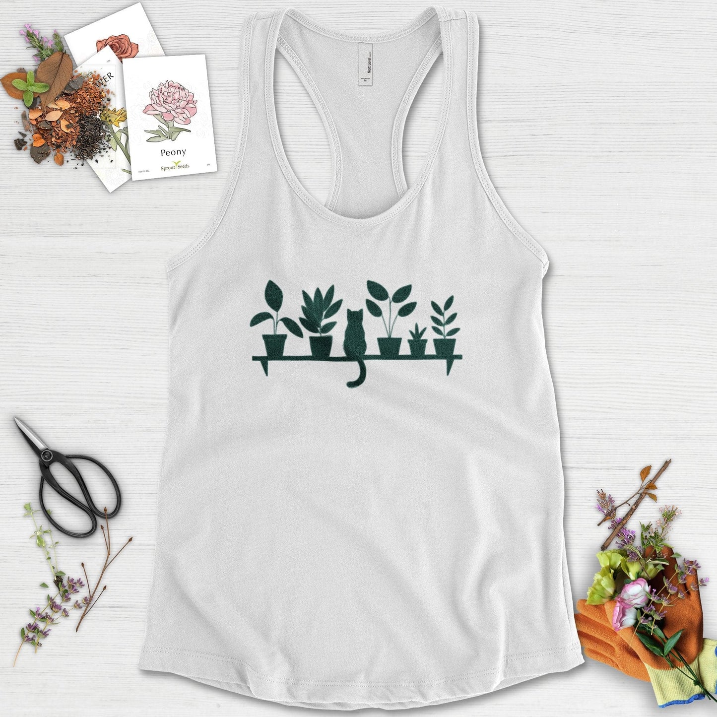 Cat Among Houseplants Racerback Racerback / XS / White Physical Item