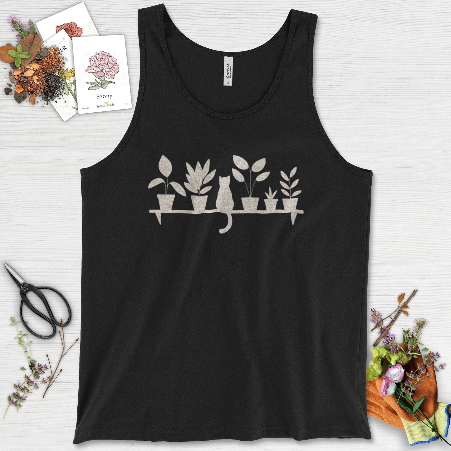 Cat Among Houseplants Tank Top Black / XS Physical Item