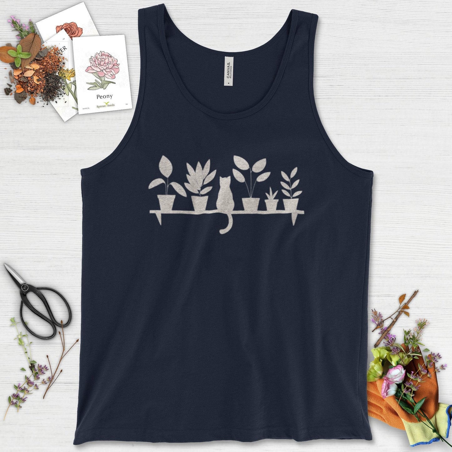 Cat Among Houseplants Tank Top Navy / XS Physical Item