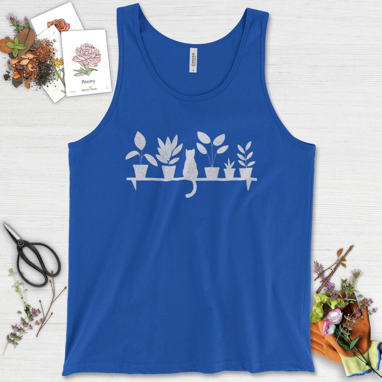 Cat Among Houseplants Tank Top True Royal / XS Physical Item