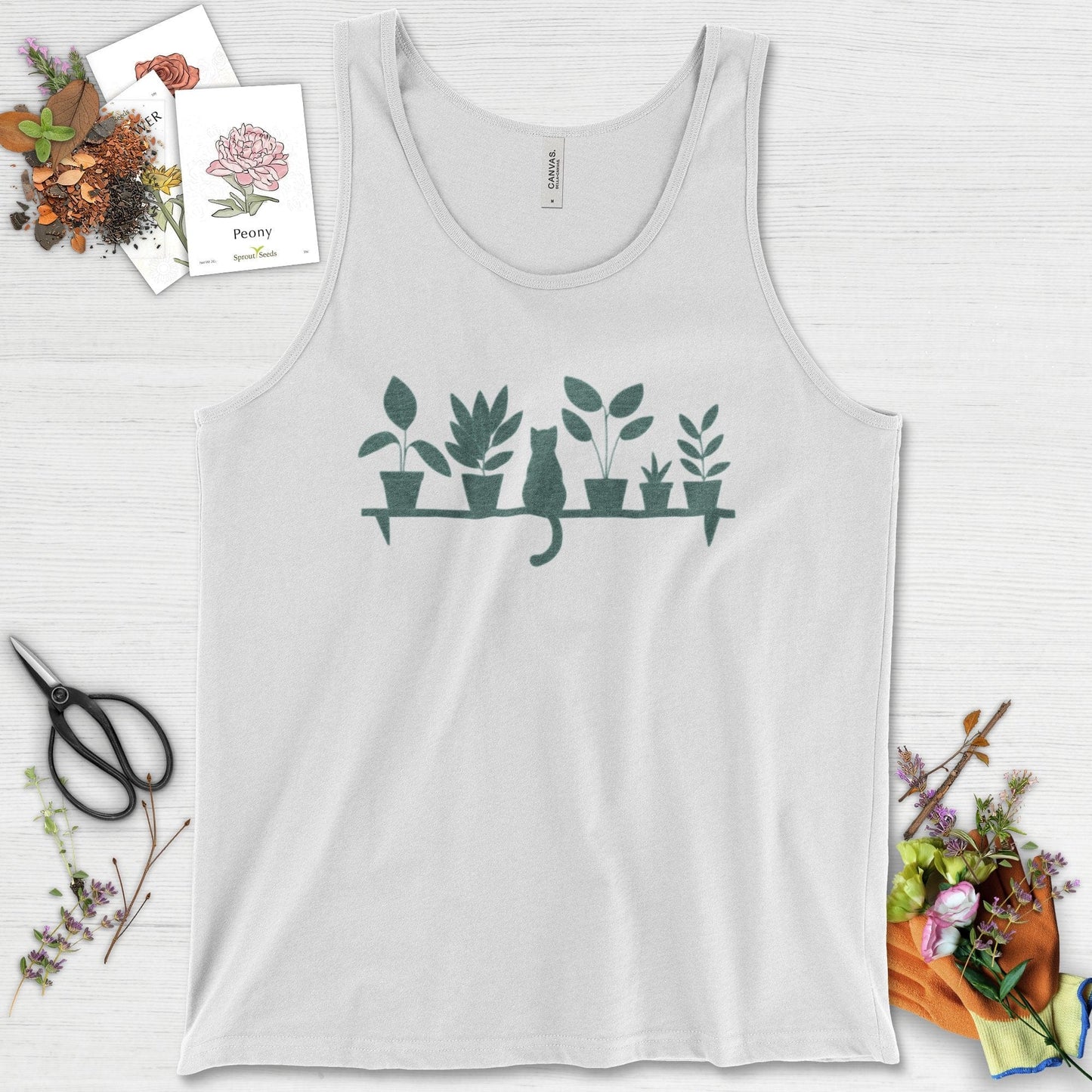 Cat Among Houseplants Tank Top White / XS Physical Item