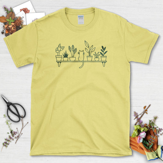 Cat and Plants T-Shirt Cornsilk / S T-Shirt