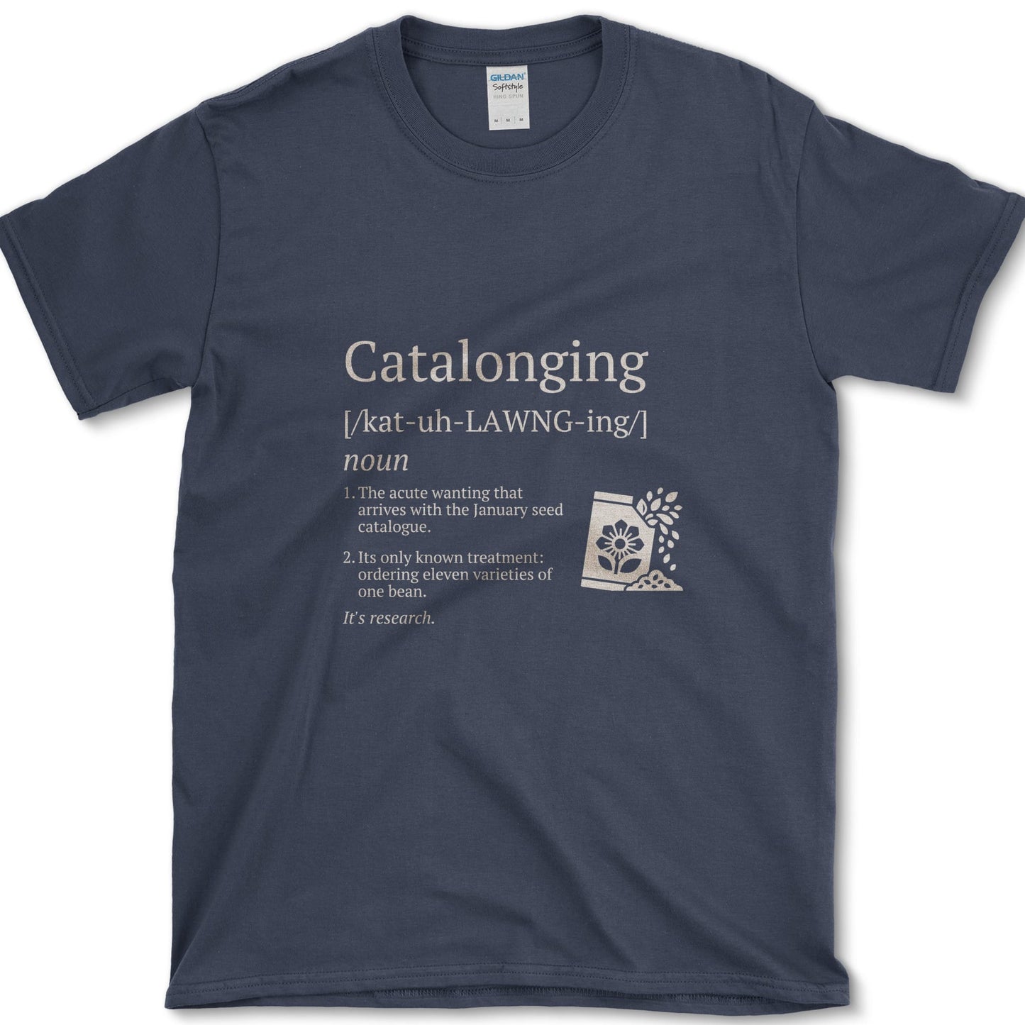 Catalonging design featuring seed catalog artwork on a t-shirt