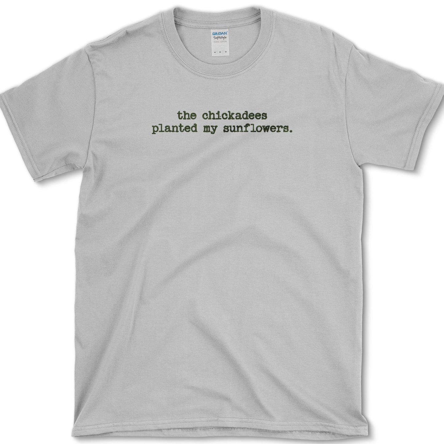 Chickadees Planted T-Shirt design featuring chickadee artwork on a t-shirt