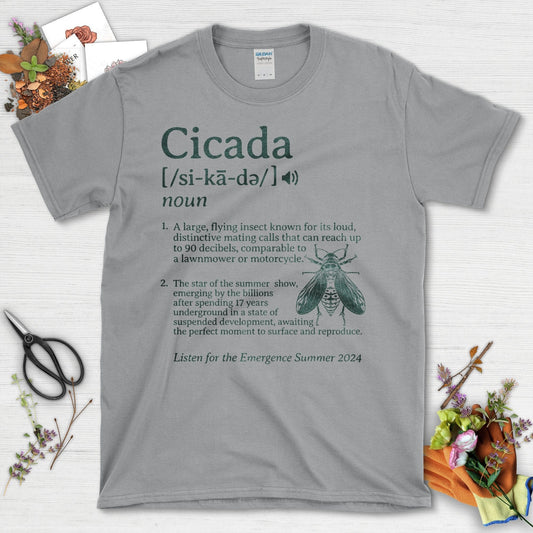 Cicada Insect with Definition Quote and Artwork T-Shirt Sport Grey / S T-Shirt