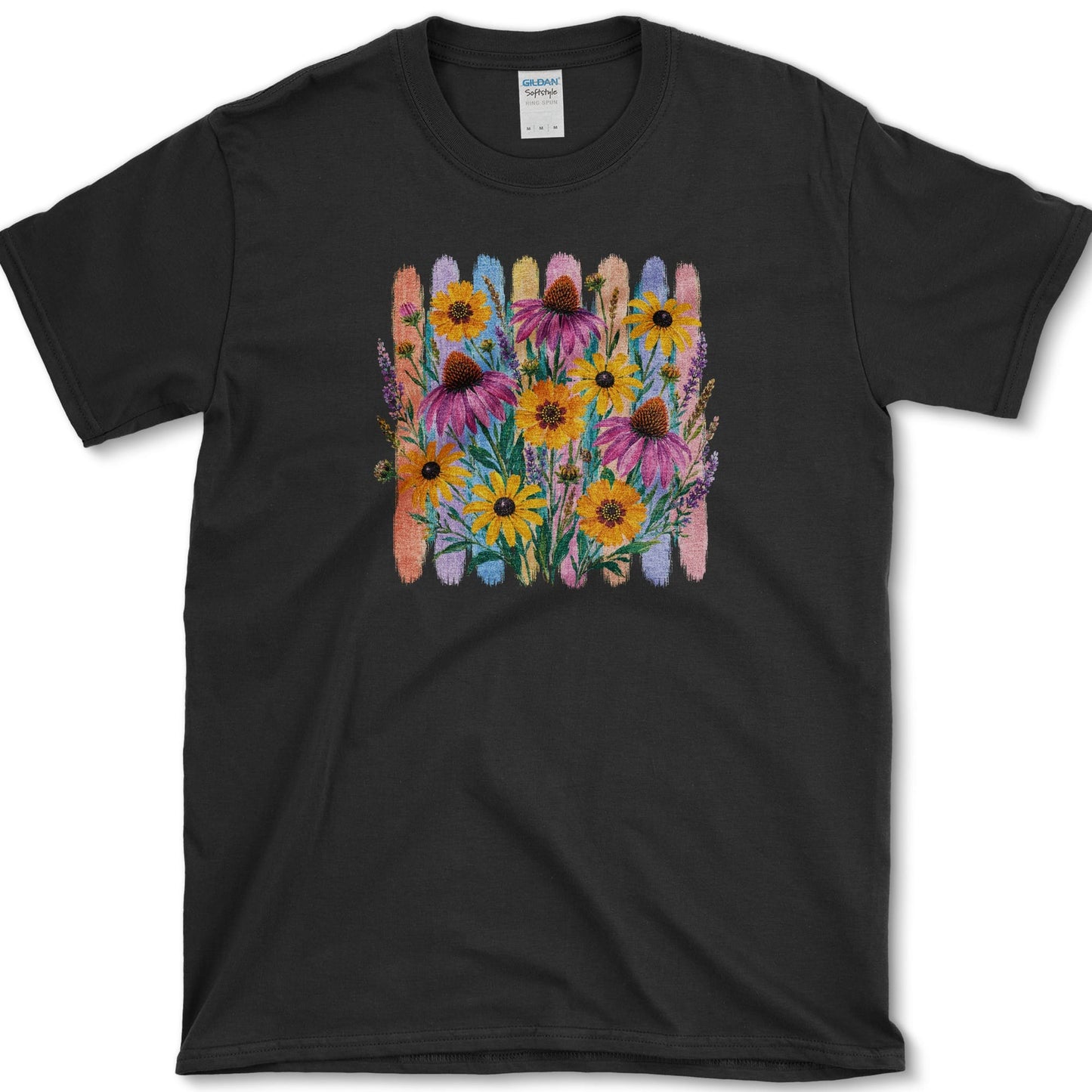 Coneflowers artwork featuring purple coneflower and coneflower and flower on a t-shirt