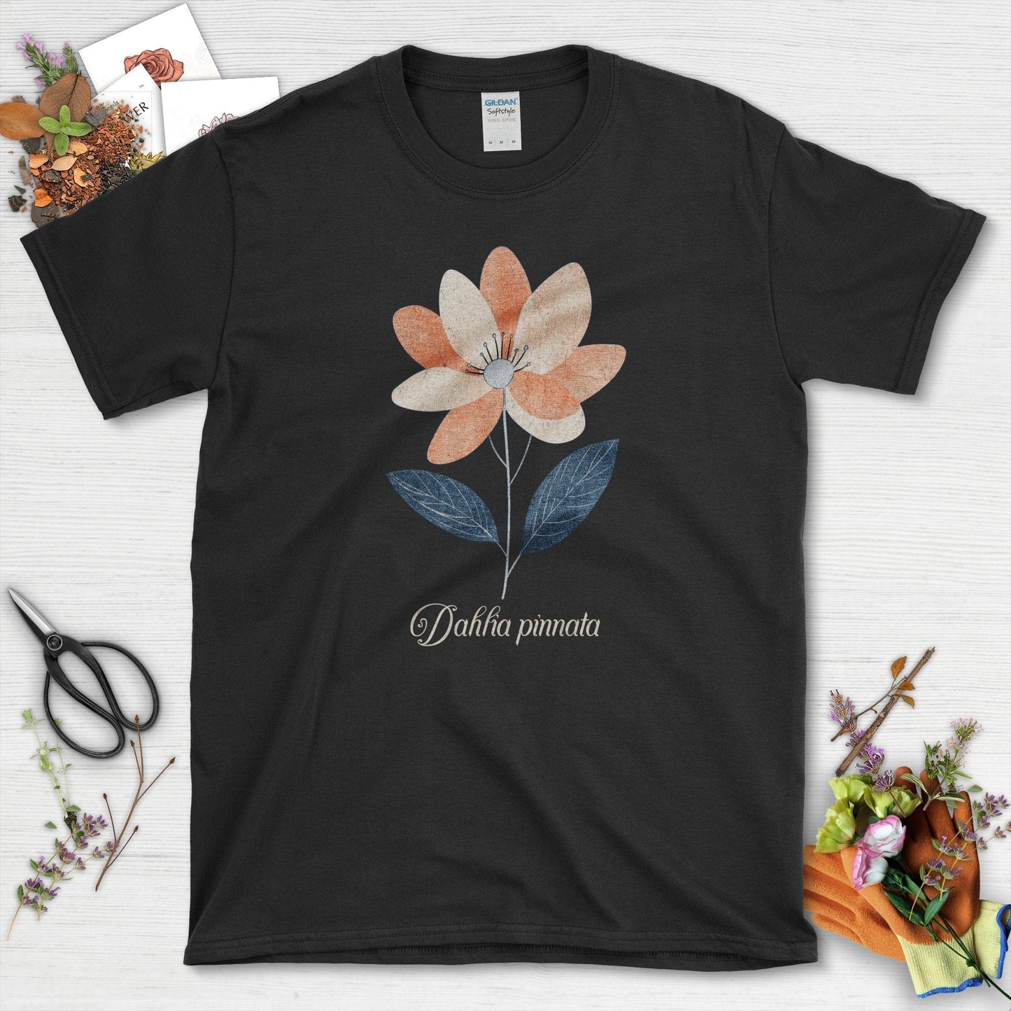 Dahlia Flower Blossom T-Shirt Black / S T-Shirt