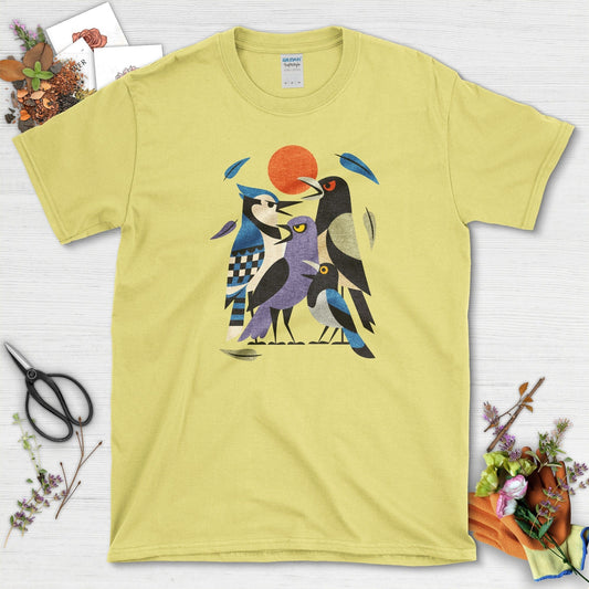 Drama Birds T-Shirt T-Shirts / S / Cornsilk Physical Item