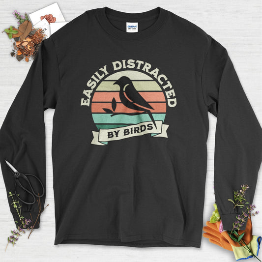 Easily Distracted By Birds Long Sleeve Black / S T-Shirt
