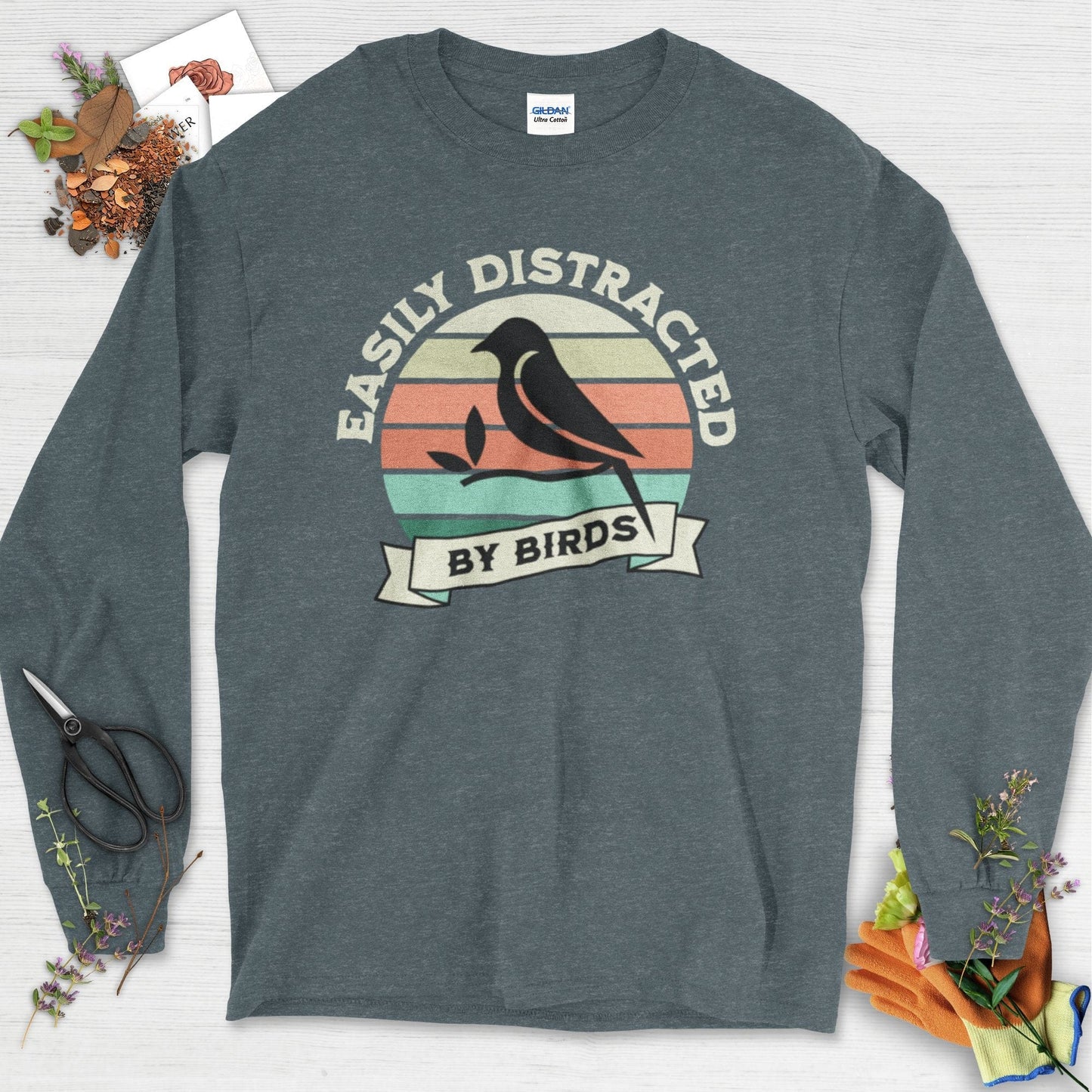 Easily Distracted By Birds Long Sleeve Dark Heather / S T-Shirt