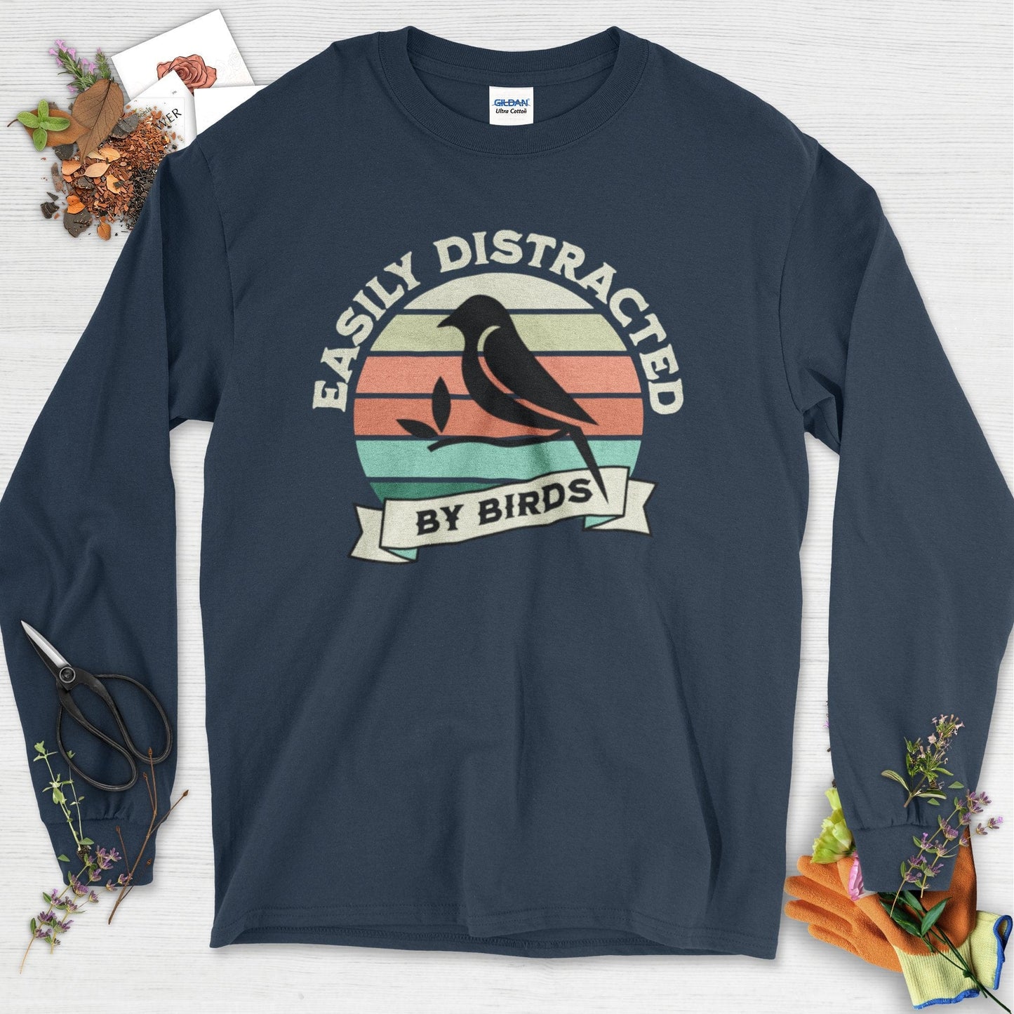 Easily Distracted By Birds Long Sleeve Navy / S T-Shirt