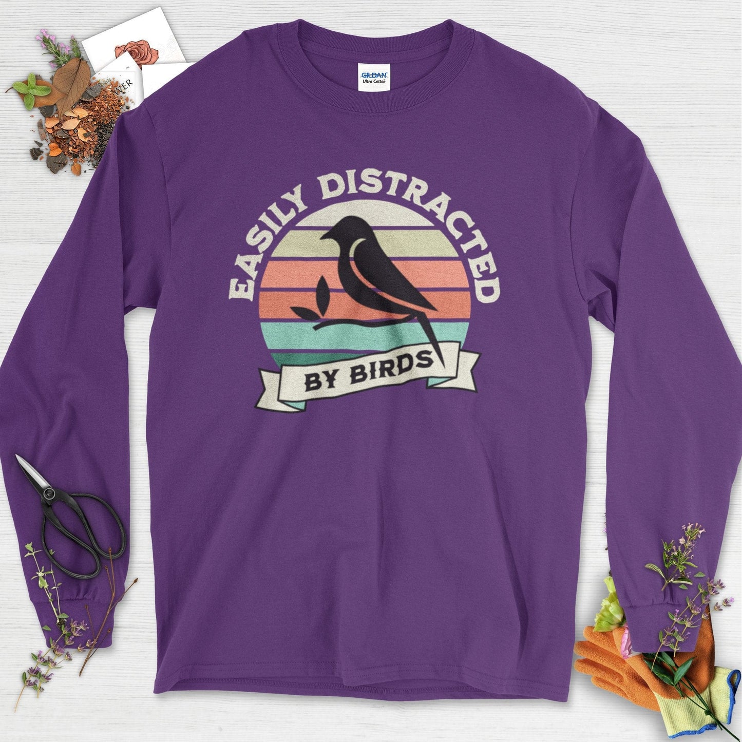 Easily Distracted By Birds Long Sleeve Purple / S T-Shirt