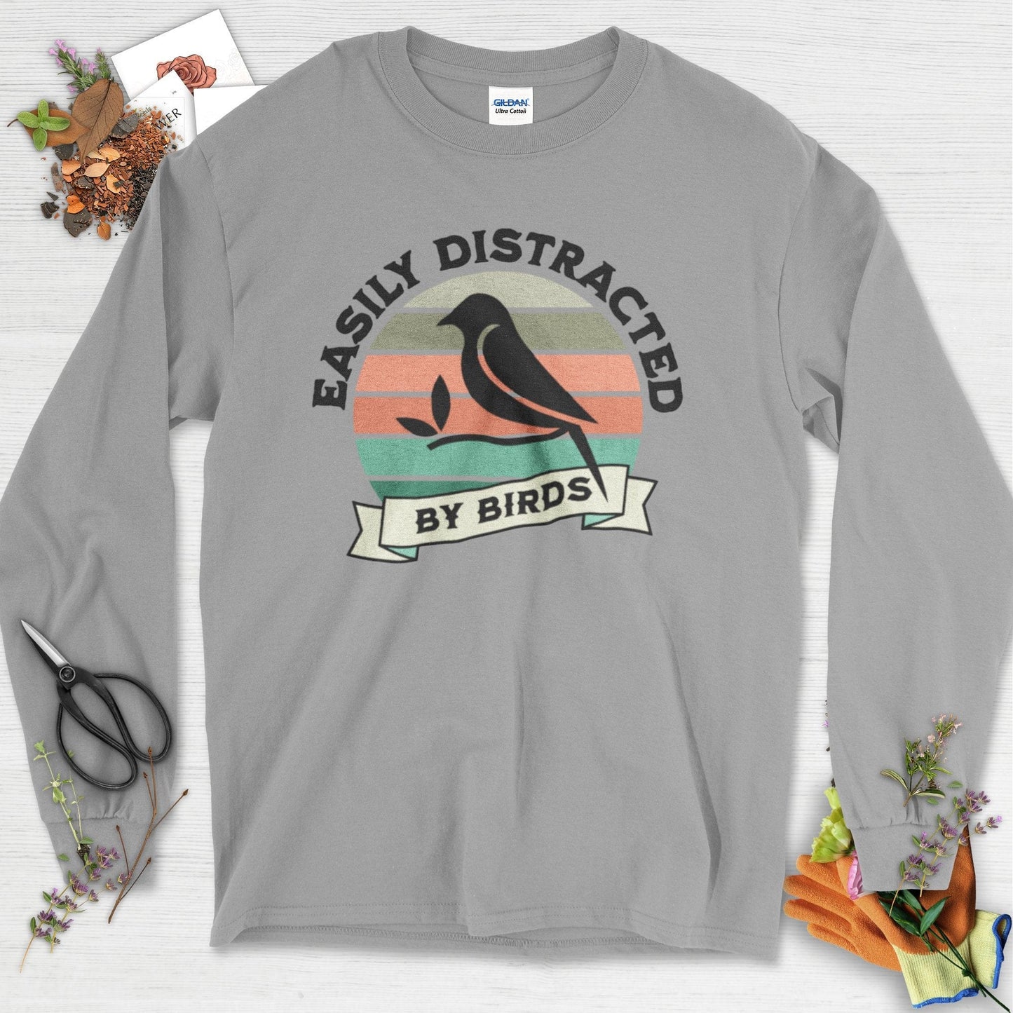 Easily Distracted By Birds Long Sleeve Sport Grey / S T-Shirt