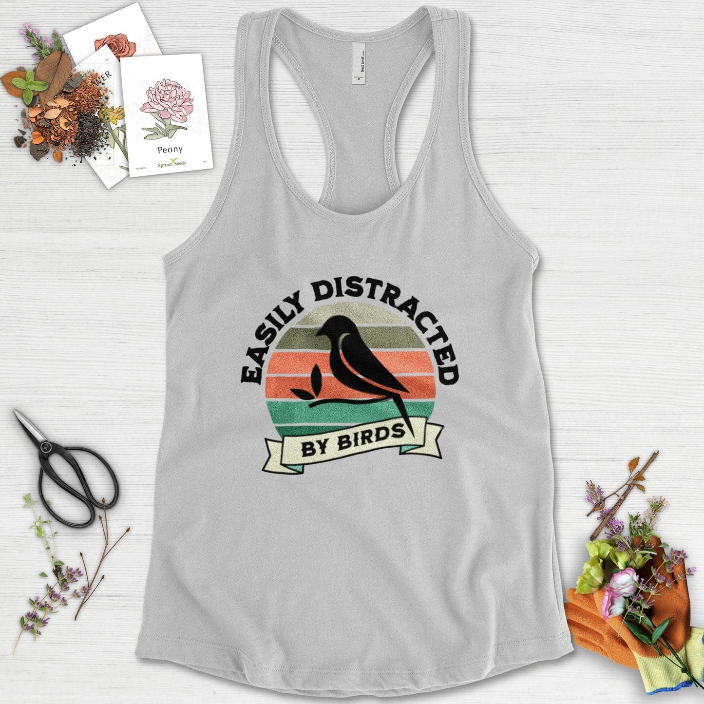 Easily Distracted By Birds Racerback Racerback / XS / Heather Grey Physical Item