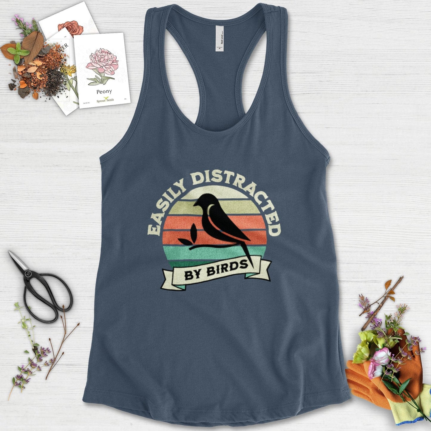 Easily Distracted By Birds Racerback Racerback / XS / Indigo Physical Item