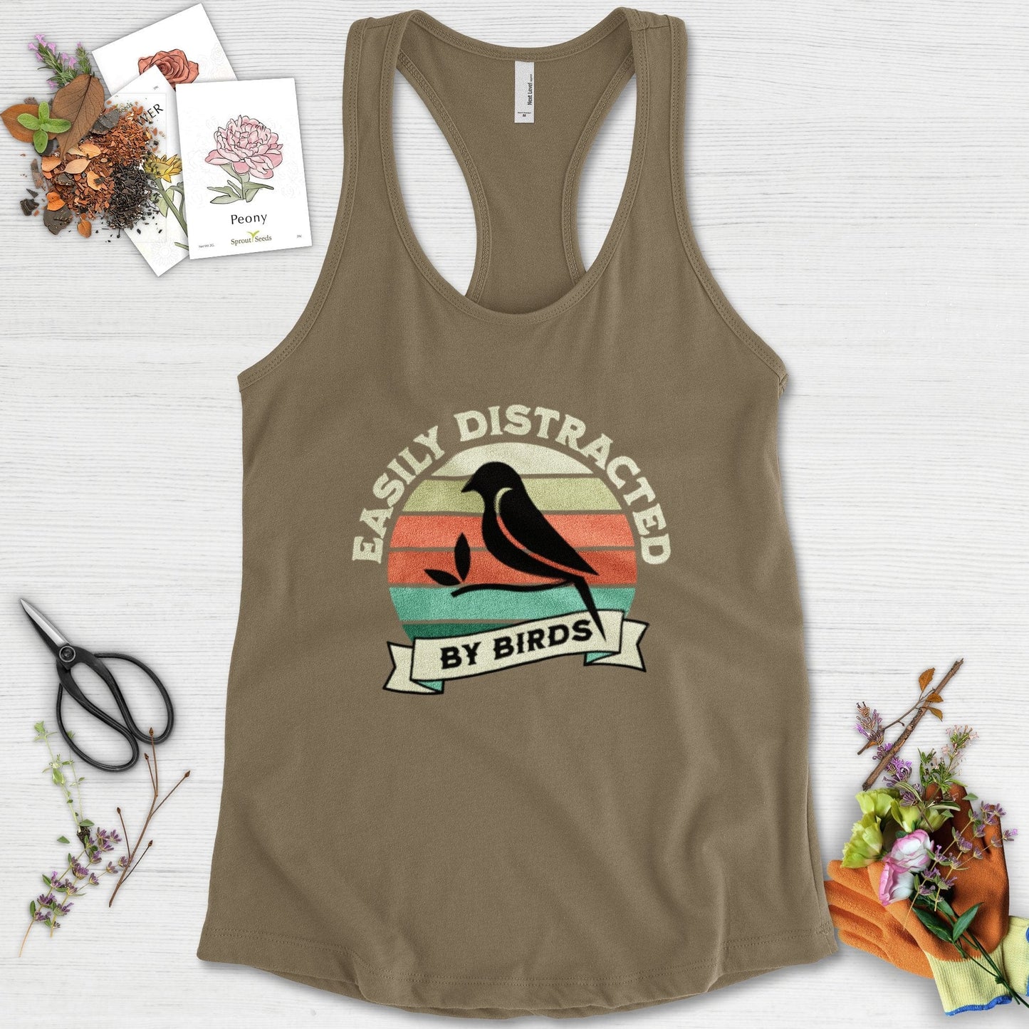 Easily Distracted By Birds Racerback Racerback / XS / Military Green Physical Item