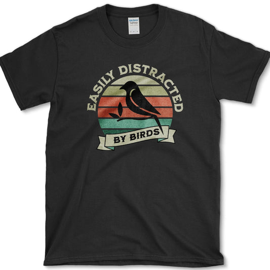Easily Distracted By Birds T-Shirt Black / S Essential Tees